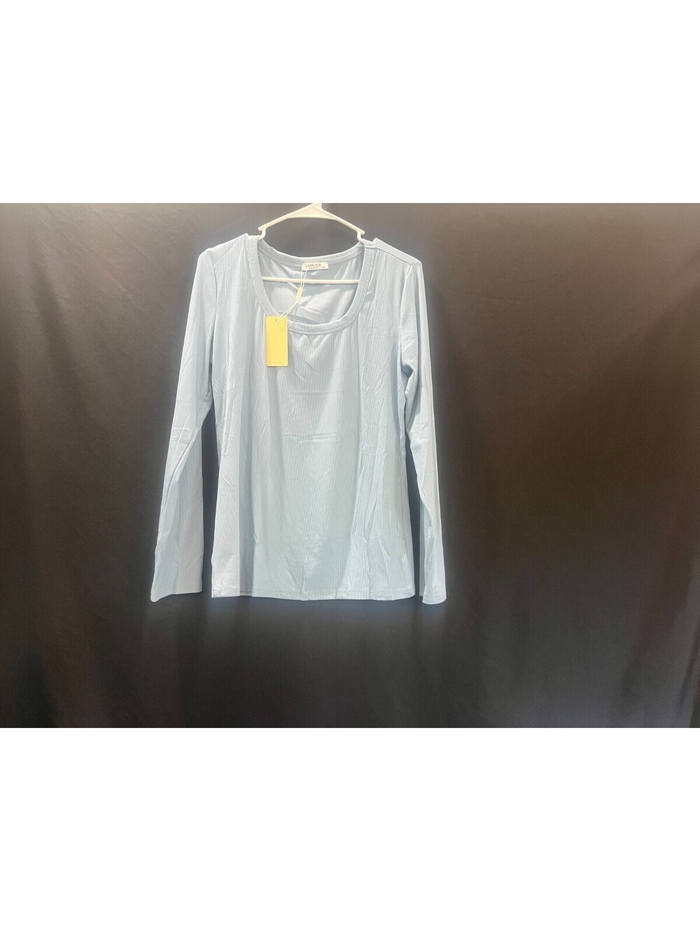 NWT Ekouaer Women 2XL Blue Ribbed Long Sleeve Scoop Neck Top